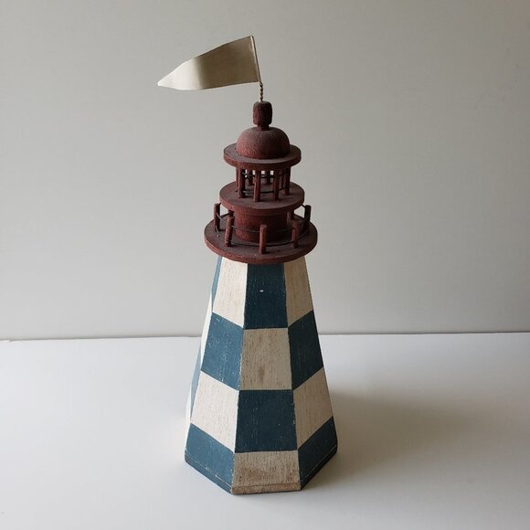 Midwest Imports Wood Indoor Blue and White Checked Birdhouse Lighthouse 14" tall - Picture 4 of 5